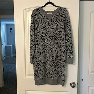 Loft Sweater Gray/Black/White Long Sleeve Dress Size Large